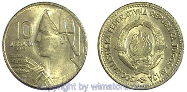 Jugoslawien, 10 Dinara 1963, KM 39, Alu/Bro