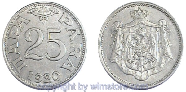 Jugoslawien, 25 Para 1920, KM 3, Ni/Bro