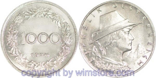 1. Republik, 1000 Kronen 1924, J 421, Ku/Ni