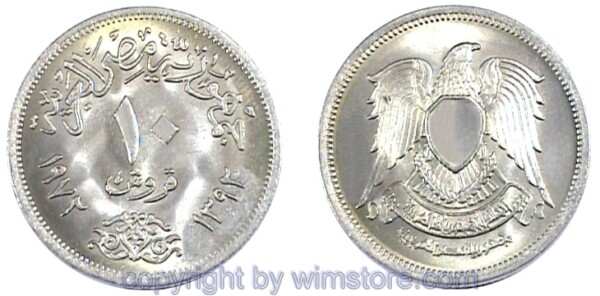 Ägypten, 10 Piastres 1972, KM 430, Ku/Ni, -st