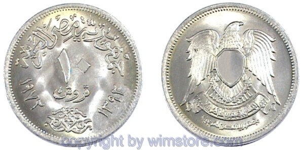 Ägypten, 10 Piastres 1972, KM 430, Ku/Ni