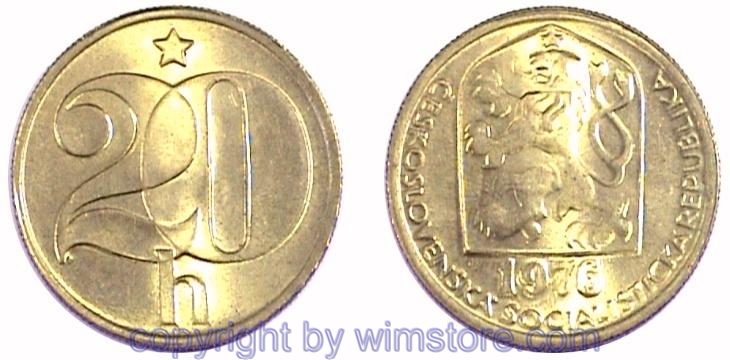 Tschechoslowakei, 20 Haleru 1972 - 1990, KM 74, Messing