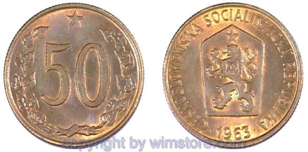 Tschechoslowakei, 50 Haleru 1963 - 1971, KM 55.1, Bronze