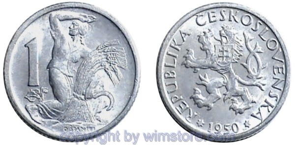 Tschechoslowakei, 1 Koruna 1947 - 1953, KM 22, Aluminium