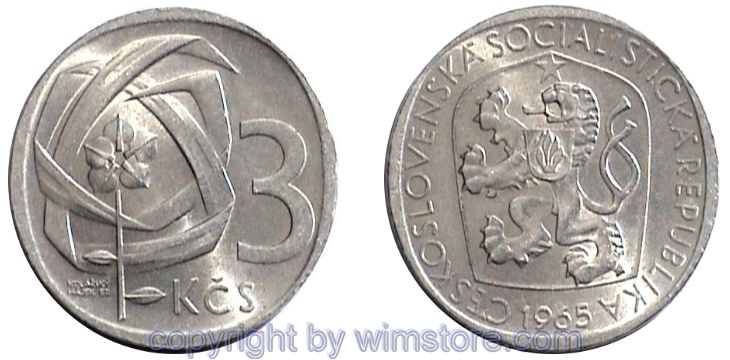 Tschechoslowakei, 3 Korun 1965 - 1969, KM 57, Ku/Ni