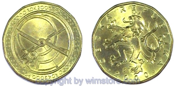 Republik Tschechien, 20 Korun 2000, Astrolab, KM 43, Stahl-Messing galvanisiert