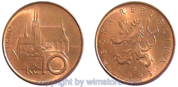 Republik Tschechien, 10 Korun ab 1993, KM 4, Stahl verkupfert