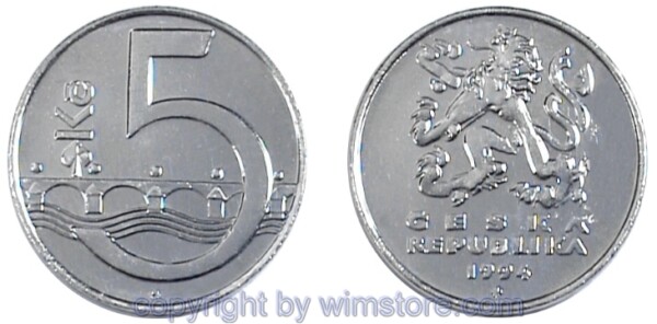 Republik Tschechien, 5 Korun ab 1993, KM 8, Stahl vernickelt