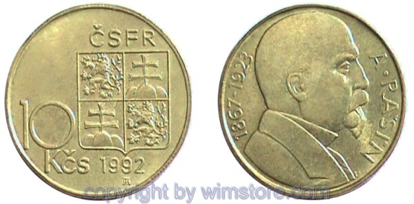 CSFR, 10 Korun 1992, Alois Rašin, KM 159, Ni-Bro