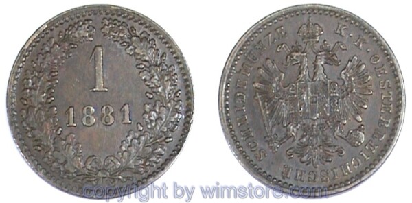 Franz Josef I., 1 Kreuzer 1878, 1879, 1881, J 322, Kupfer
