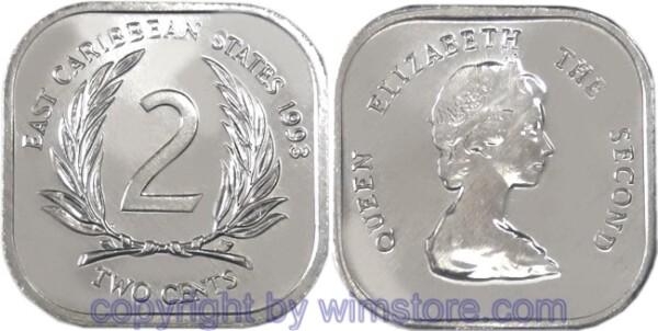 Ostkaribische Staaten, 2 Cents 1981 - 2000, KM 11, Aluminium
