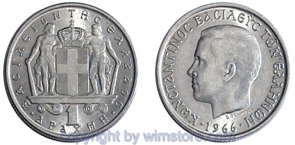 Griechenland, 1 Drachma 1966 - 1970, KM 89, Ku/Ni