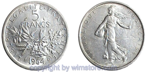 Frankreich, 5 Francs 1960 - 1969, KM 926, Silber