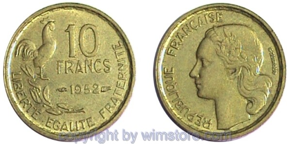 Frankreich, 10 Francs 1950 - 1958, KM 915, Alu/Bro