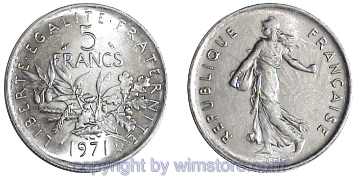 Frankreich, 5 Francs 1970 - 2001, KM 926a.1, Ku/Ni-Ni plattiert