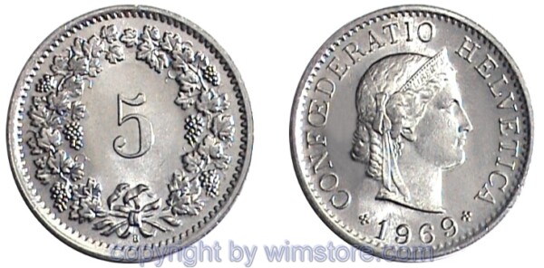 Schweiz, 5 Rappen 1879 - 1980, KM 26, Ku/Ni