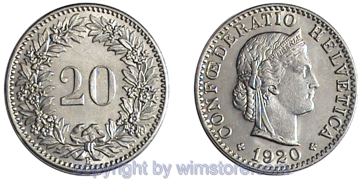 Schweiz, 20 Rappen 1881 - 1938, KM 29, Nickel