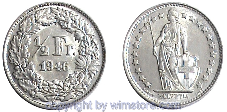 Schweiz, 1/2 Franken 1875 - 1967, KM 23, Silber