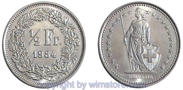 Schweiz, 1/2 Franken ab 1983, KM 23a.3, Ku/Ni