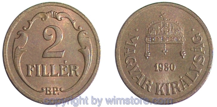 Ungarn, 2 Filler 1926 - 1940, KM 506, Bronze