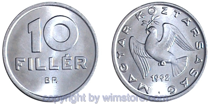 Ungarn, 10 Filler 1990 - 1996, KM 675, Aluminium
