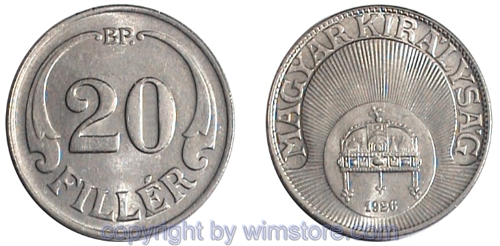 Ungarn, 20 Filler 1926 - 1940, KM 508, Ku/Ni