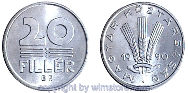 Ungarn, 20 Filler 1990 - 1996, KM 676, Aluminium