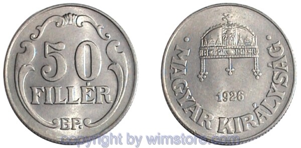 Ungarn, 50 Filler 1926 - 1940, KM 509, Ku/Ni