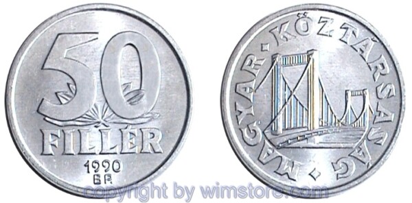 Ungarn, 50 Filler 1990 - 1999, KM 677, Aluminium