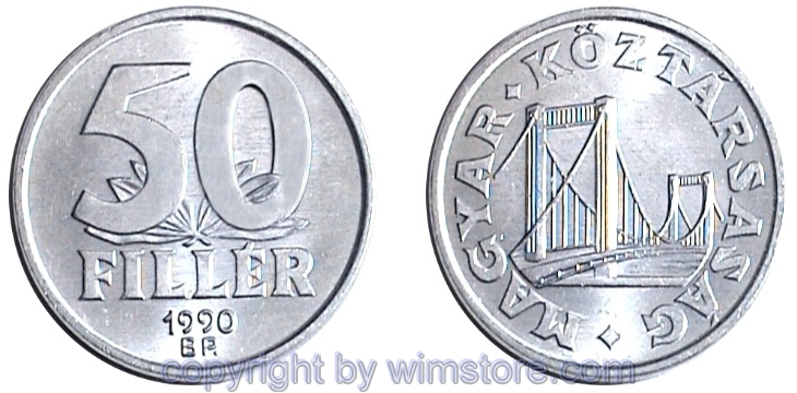 Ungarn, 50 Filler 1990 - 1999, KM 677, Aluminium