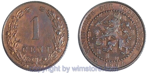 Niederlande, 1 Cent 1902 - 1907, KM 132, Bronze