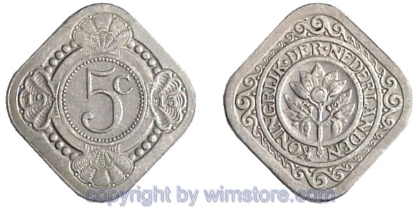 Niederlande, 5 Cents 1913 - 1940, KM 153, Ku/Ni