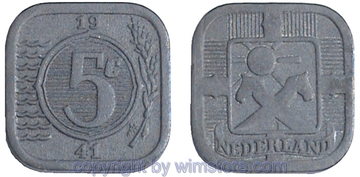 Niederlande, 5 Cents 1941 - 1943, KM 172, Zink