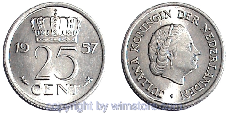 Niederlande, 25 Cents 1950 - 1980, KM 183, Nickel
