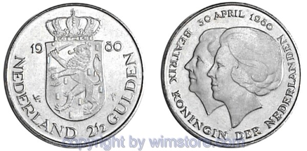Niederlande, 2 1/2 Gulden 1980, Thronbesteigung, KM 201, Nickel