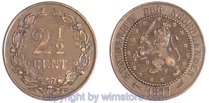 Niederlande, 2 1/2 Cents 1877 - 1898, KM 108, Bronze