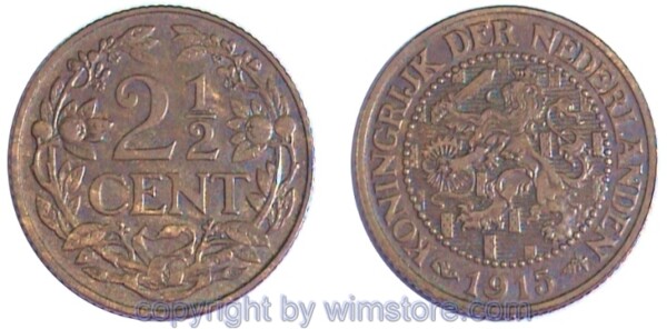 Niederlande, 2 1/2 Cents 1912 - 1941, KM 150, Bronze