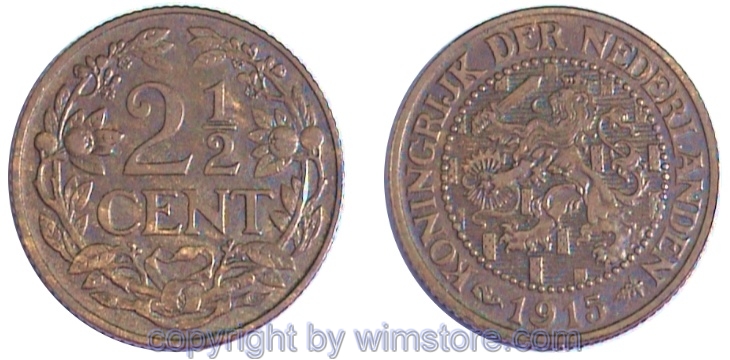 Niederlande, 2 1/2 Cents 1912 - 1941, KM 150, Bronze