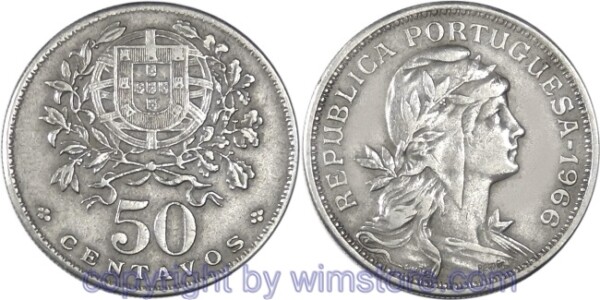 Portugal, 50 Centavos 1927 - 1968, KM 577, Ku/Ni