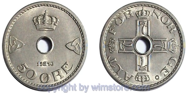 Norwegen, 50 Öre 1926 - 1949, KM 386, Ku/Ni