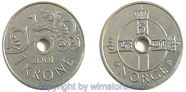 Norwegen, 1 Krone 1997 - 2004, KM 462, Ku/Ni