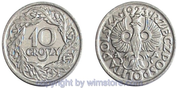 Polen, 10 Groszy 1923, Y 11, Nickel