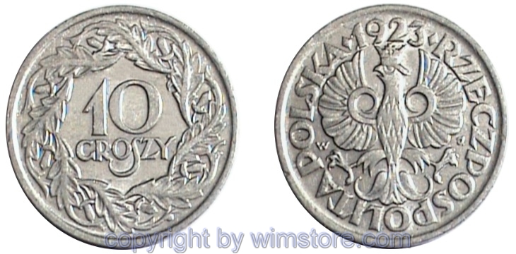 Polen, 10 Groszy 1923, Y 11, Nickel