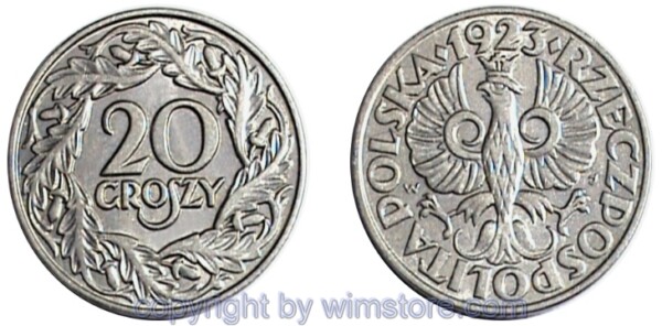 Polen, 20 Groszy 1923, Y 12, Nickel