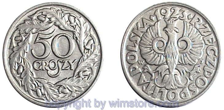 Polen, 50 Groszy 1923, Y 13, Nickel