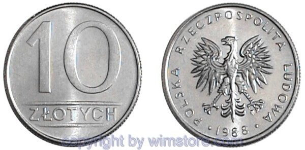 Polen, 10 Zlotych 1984 - 1988, Y 152.1, Ku/Ni