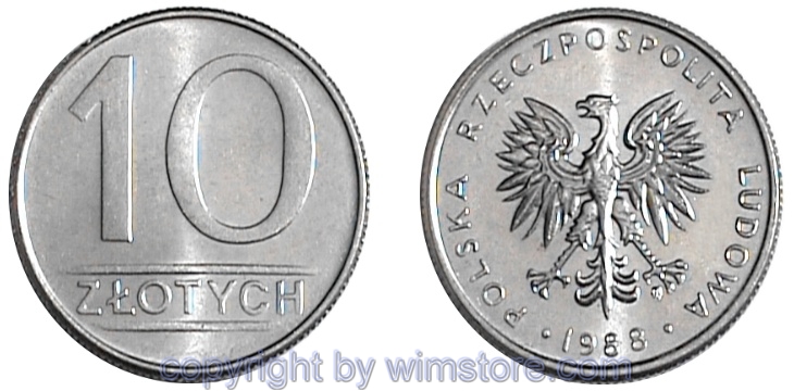 Polen, 10 Zlotych 1984 - 1988, Y 152.1, Ku/Ni