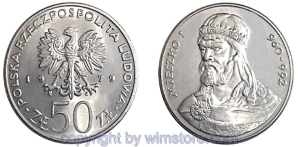 Polen, 50 Zlotych 1979, Mieszko I., Y 100, Ku/Ni