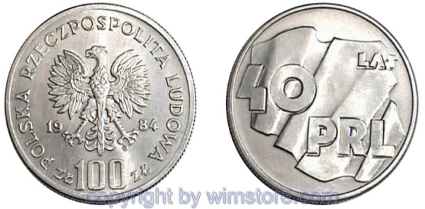 Polen, 100 Zlotych 1984, 40 Jahre Volksrepublik, Y 151, Ku/Ni