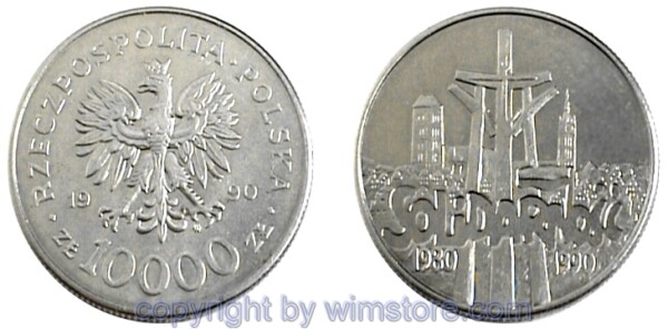 sm14120 Polen, 10000 Zlotych 1990, Solidarnosc, Y 195, Ku/Ni